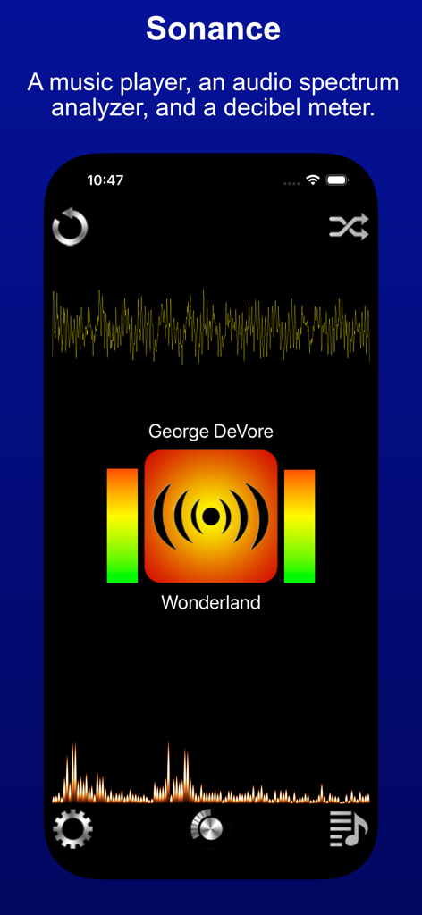 Sonance app interface showing audio waveform and spectrum analyzer
