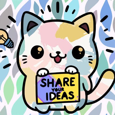 a cute cat saying share your ideas