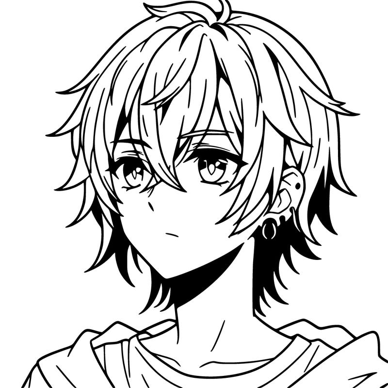 anime boy shoulder length hair and pierced ears
