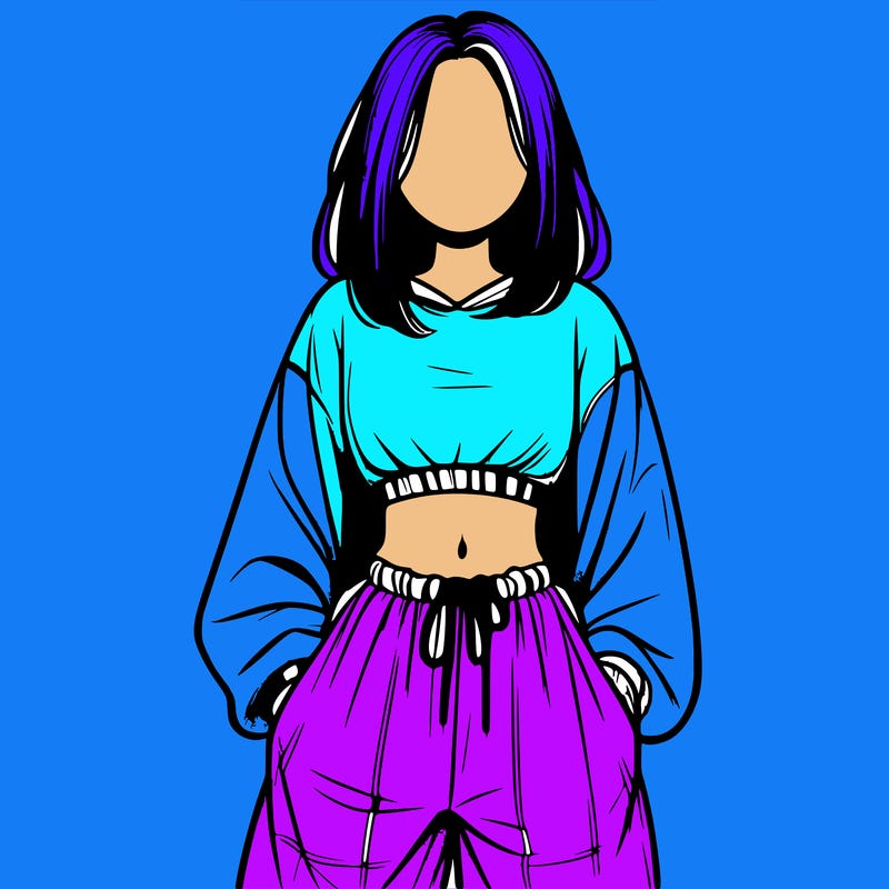 realistic girl faceless with baggy pants and a crop top