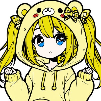 cute anime girl with ponytails and a cute bear hoodie