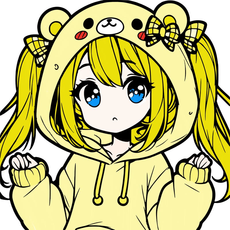 cute anime girl with ponytails and a cute bear hoodie