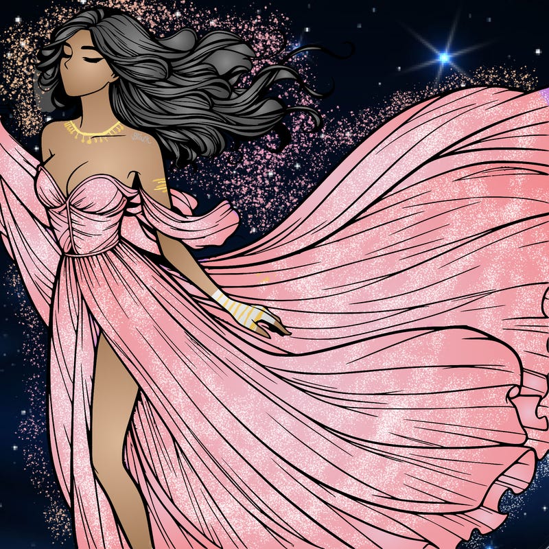 realistic woman in dress flowing the the wind