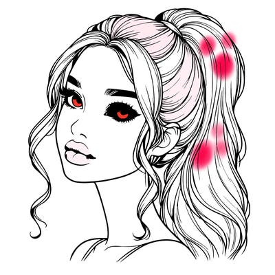 realistic girl with a ponytail on her hair and lips