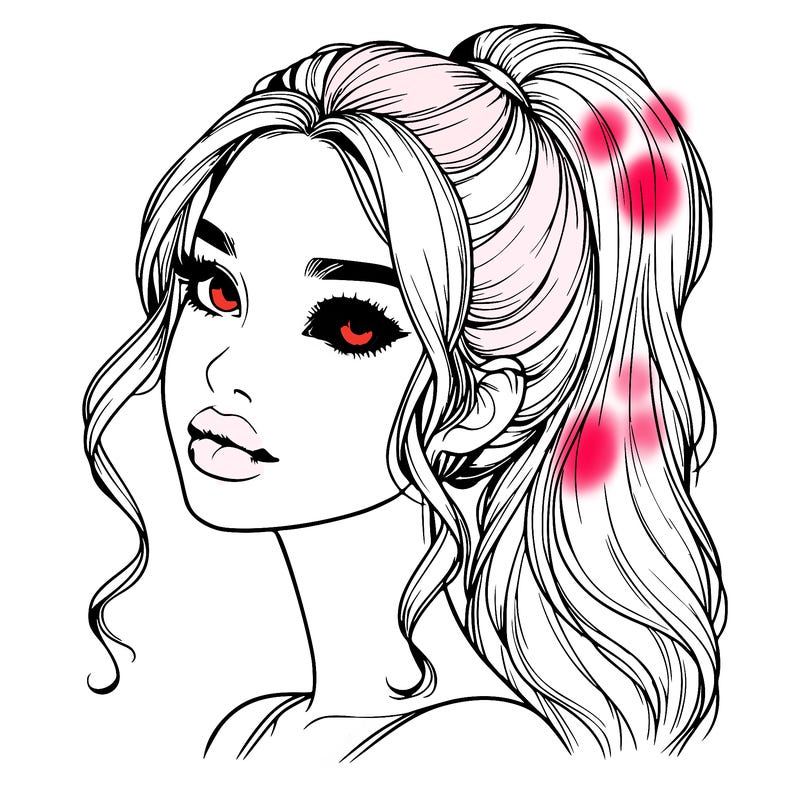 realistic girl with a ponytail on her hair and lips