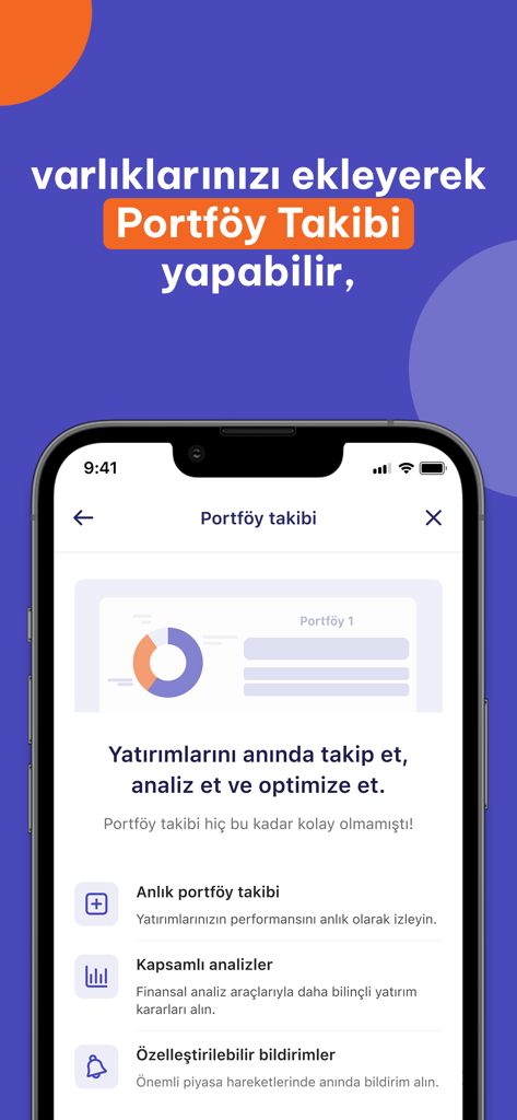 HangiKredi - Finansal Asistan - HangiKredi app screen showing investment portfolio tracking and analysis features on an iPhone