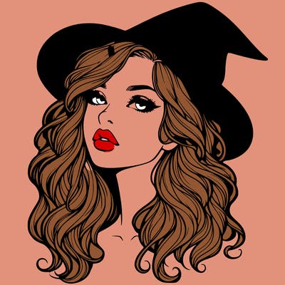 realistic witch girl with wavy hair and lips