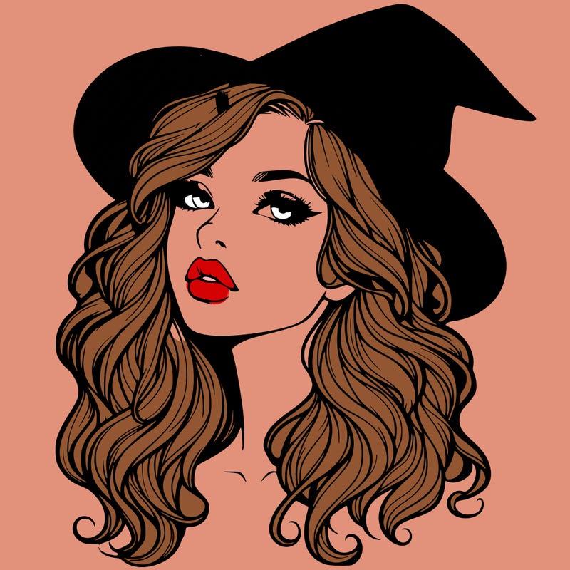 realistic witch girl with wavy hair and lips