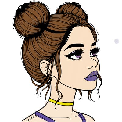 realistic girl with buns on the top of her head
