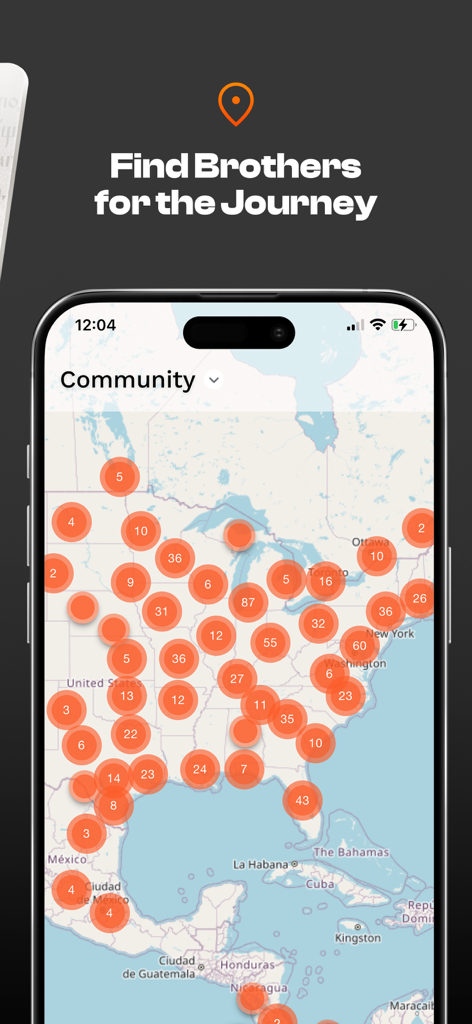 Exodus 90: Catholic Men's App - A map within the Exodus 90 app showing the locations of Catholic men in the community