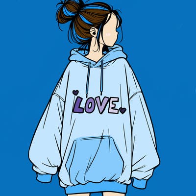 realistic girl with a oversized sweatshirt on and a bun