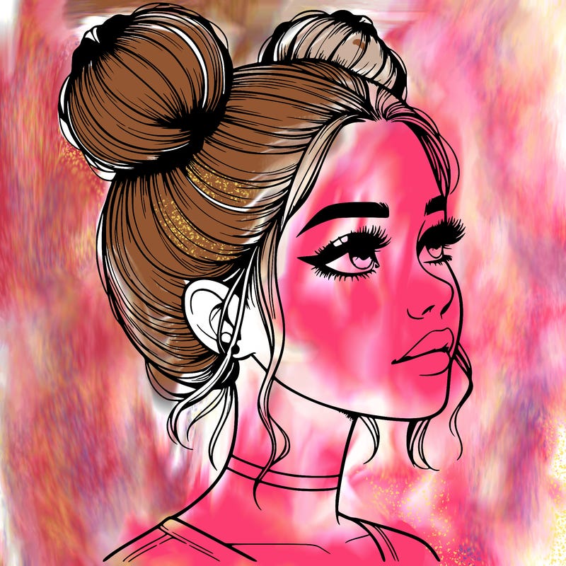 realistic girl with buns on the top of her head