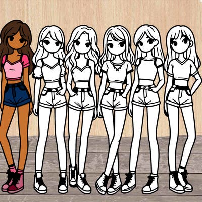 a group of girls wearing crop tops and shorts