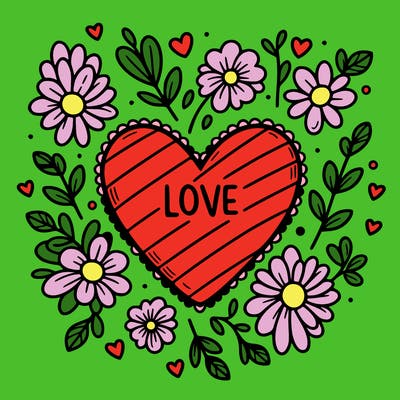 love heart with flowers around it