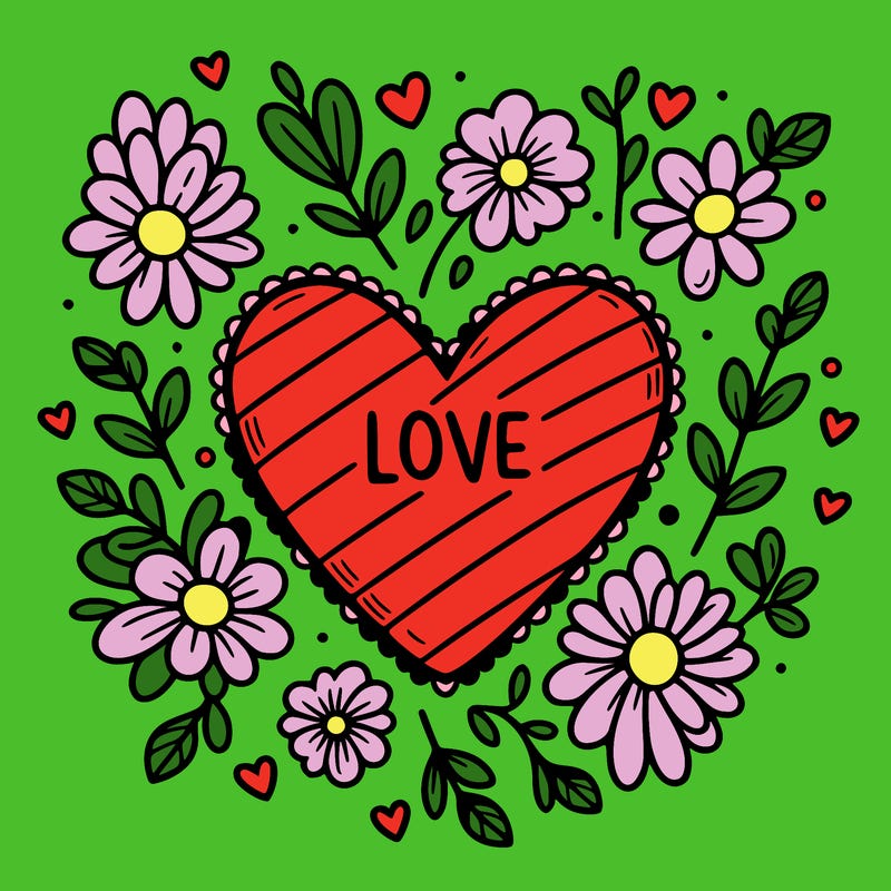 love heart with flowers around it