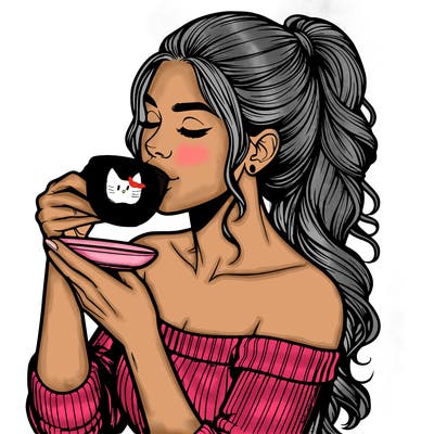 realistic woman drinking tea