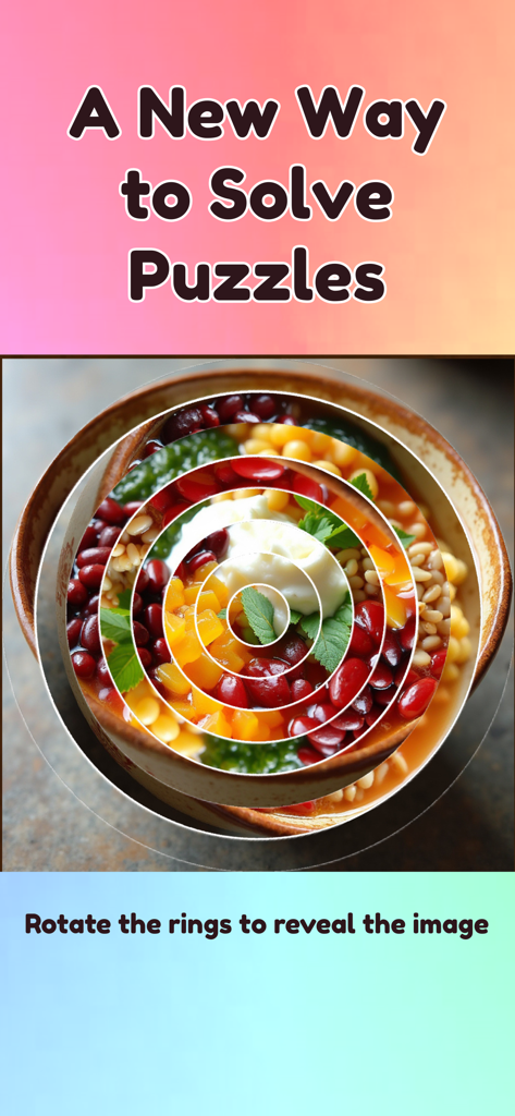 Jigsaw Puzzle & Brain Games - Concentric ring puzzle displaying a colorful food bowl image to solve