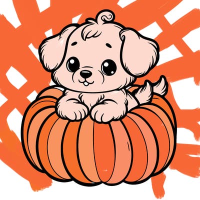 cute little puppy in a pumpkin
