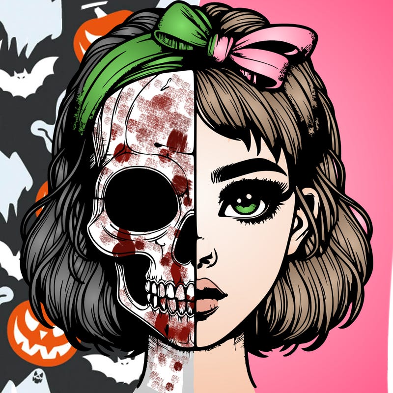 realistic girl with half skull mask