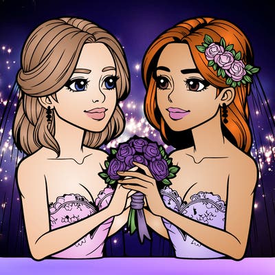 two realistic  women marrying each other