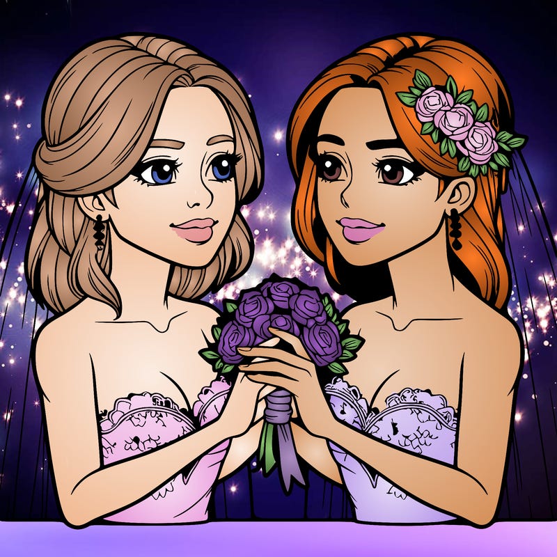 two realistic  women marrying each other