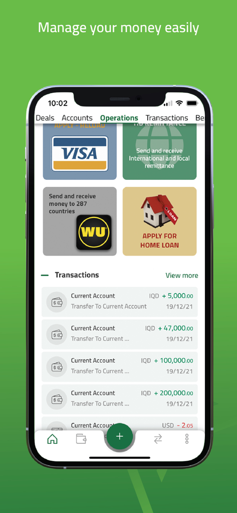 TIB Online - TIB Online app interface showing remittance options and transaction history