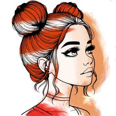 realistic girl with buns on the top of her head