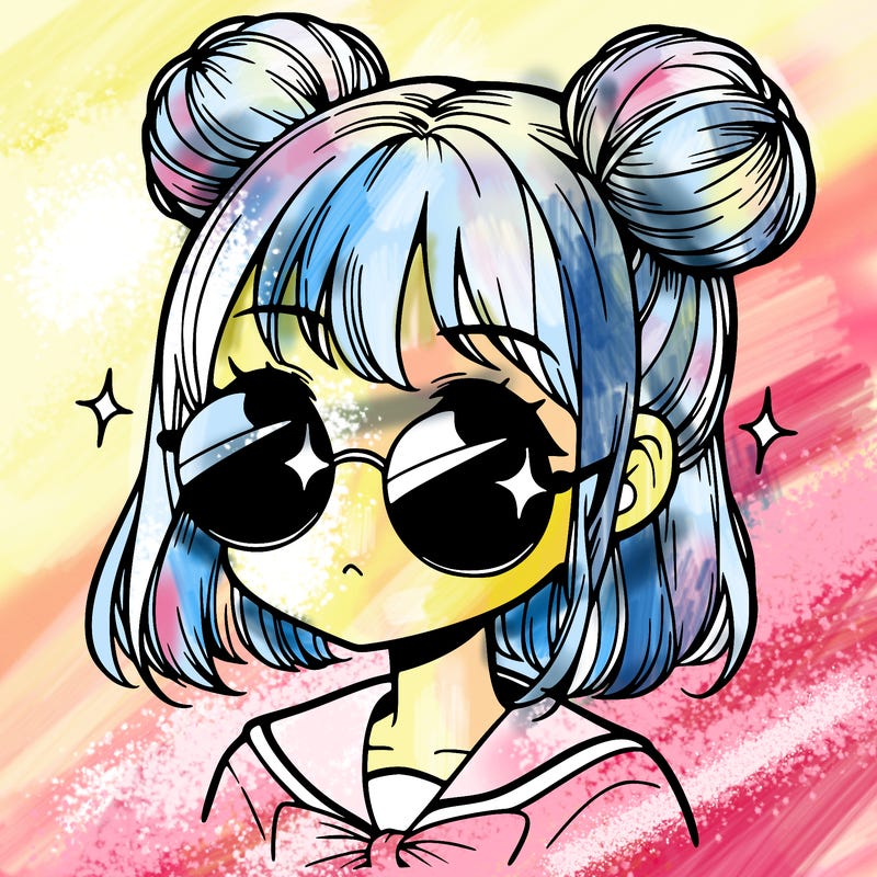 manga girl with hairbuns and sun shape sunglasses