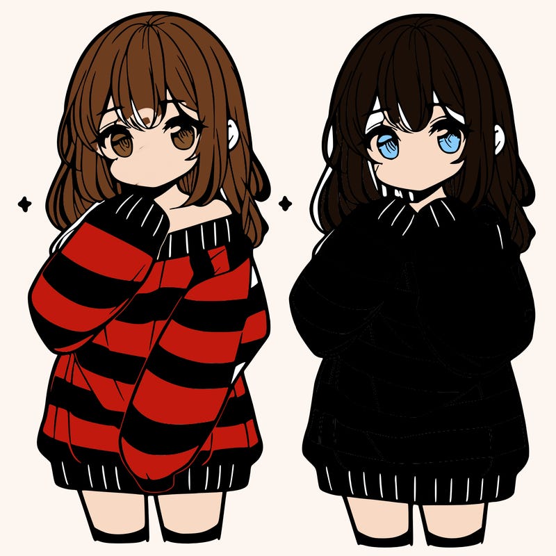 anime girl in a striped oversized sweater