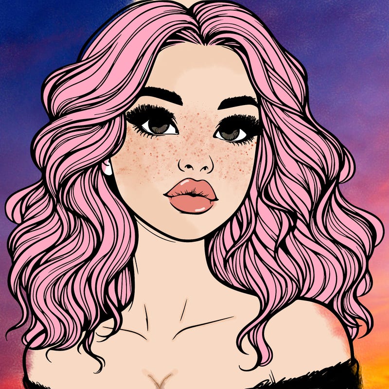 realistic girl with wavy hair and lips