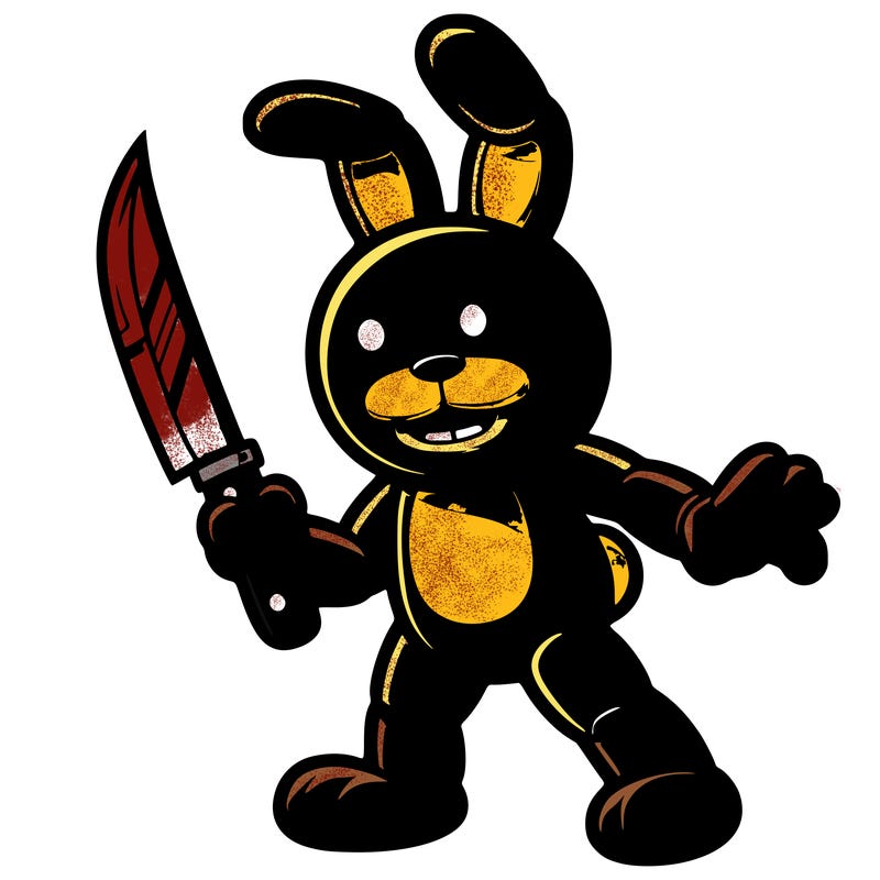 yellow rabbit animatronic with a knife