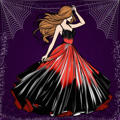 realistic woman with dress flowing in the wind