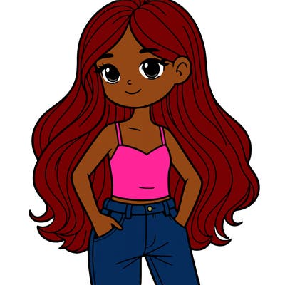 girl with tank top and jeans and long hair