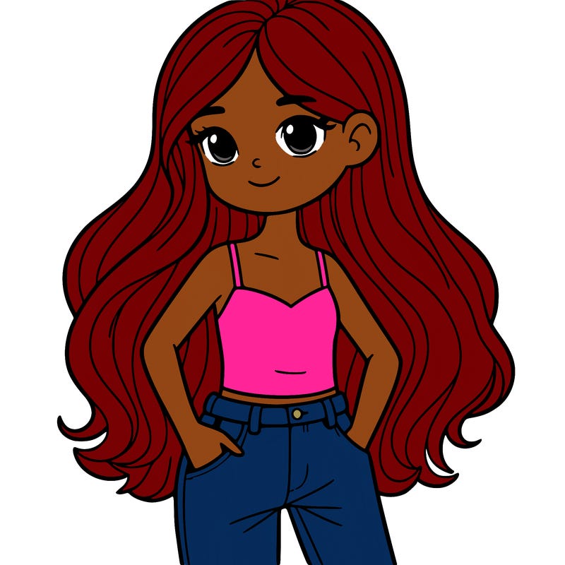 girl with tank top and jeans and long hair