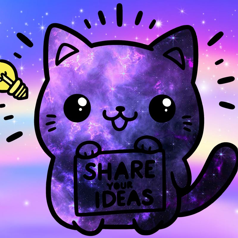 a cute cat saying share your ideas