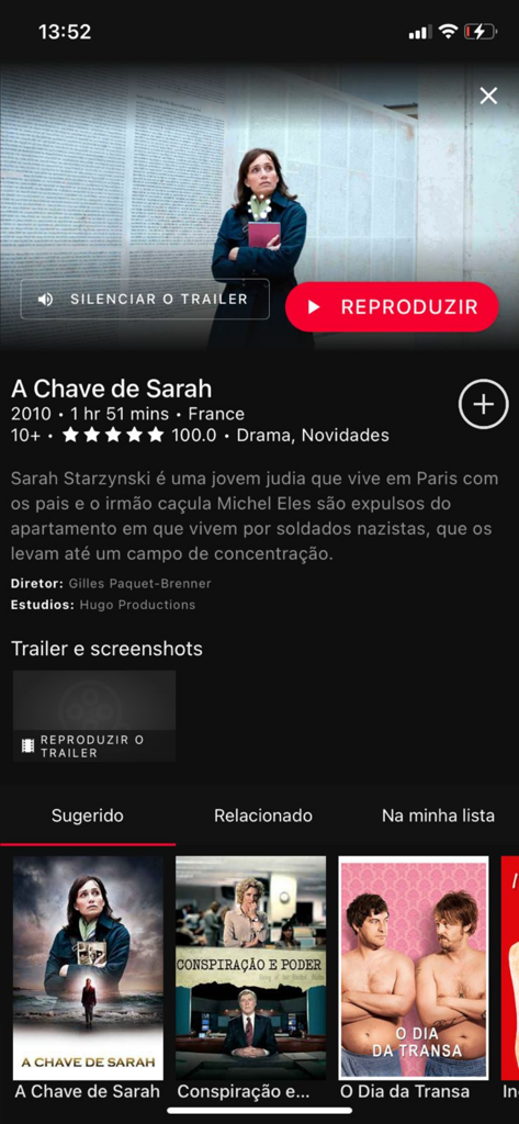ITTV Plus - Interface do aplicativo ITTV Plus exibindo detalhes de filmes e recomendações em português