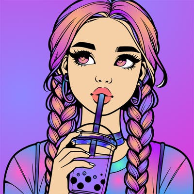 realistic girl with braided hair drinking boba