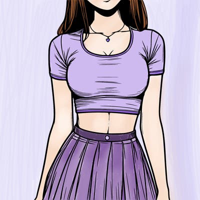 realistic girl wearing crop top and skirt