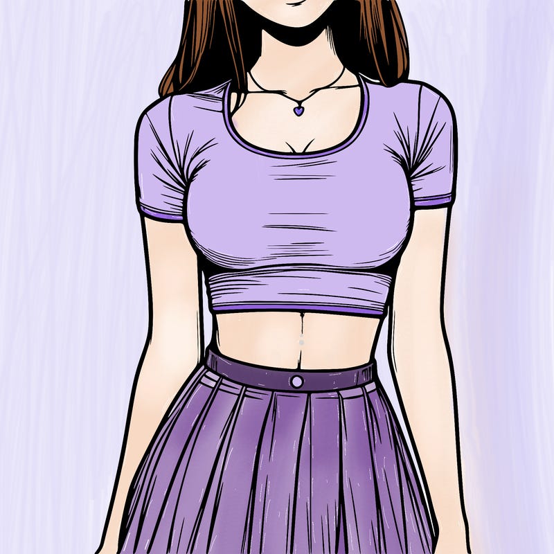 realistic girl wearing crop top and skirt