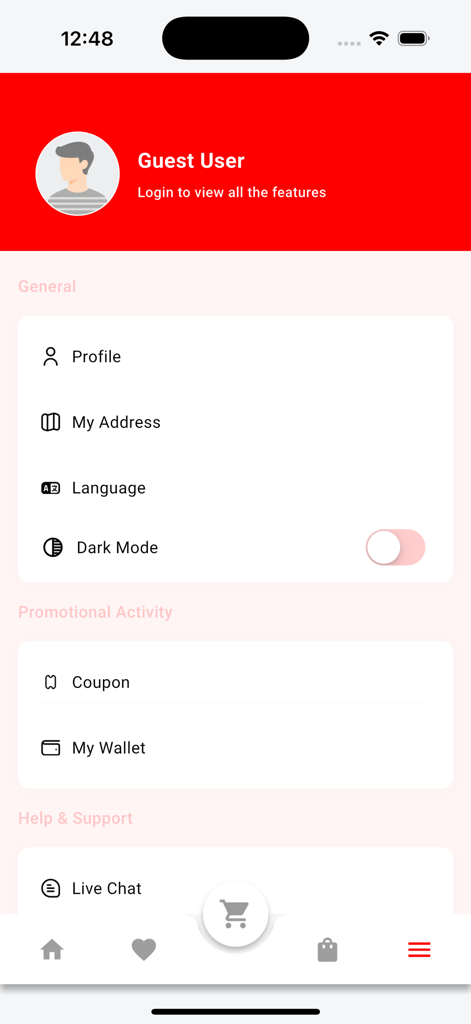 Mazoneat - 마조니트 음식 배달 앱의 사용자 프로필 설정 화면으로, 게스트 사용자를 위한 설정입니다.