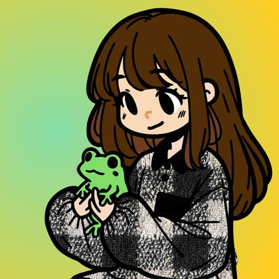 girl with long hair and a oversized shirt. and she is holding a frog