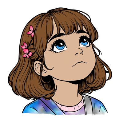 realistic girl looking up