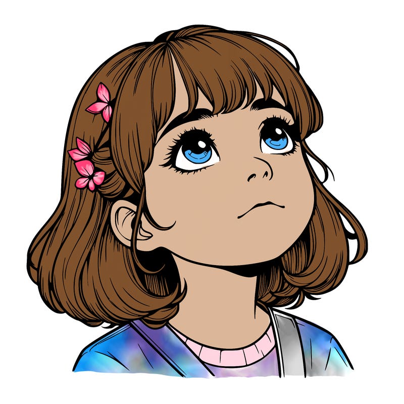 realistic girl looking up