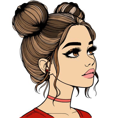 realistic girl with buns on the top of her head
