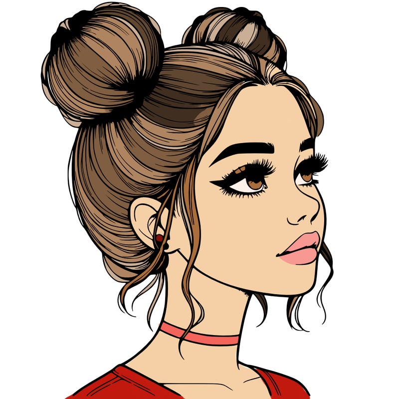 realistic girl with buns on the top of her head
