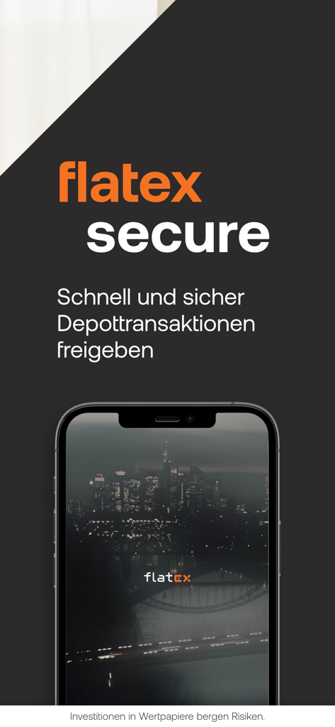 flateXSecure Mobile App-Oberfläche für die sichere Autorisierung von Brokerage-Transaktionen
