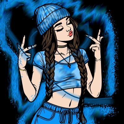 realistic teenage girl with braids and a beanie and crop top doing 🫶🏼