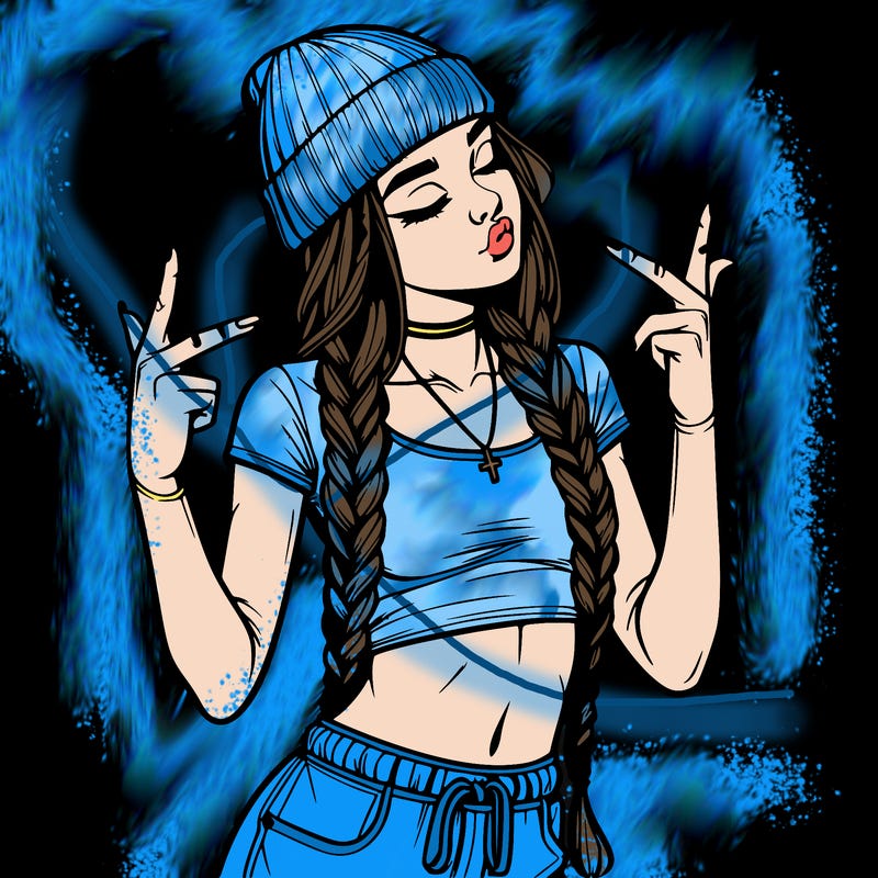 realistic teenage girl with braids and a beanie and crop top doing 🫶🏼