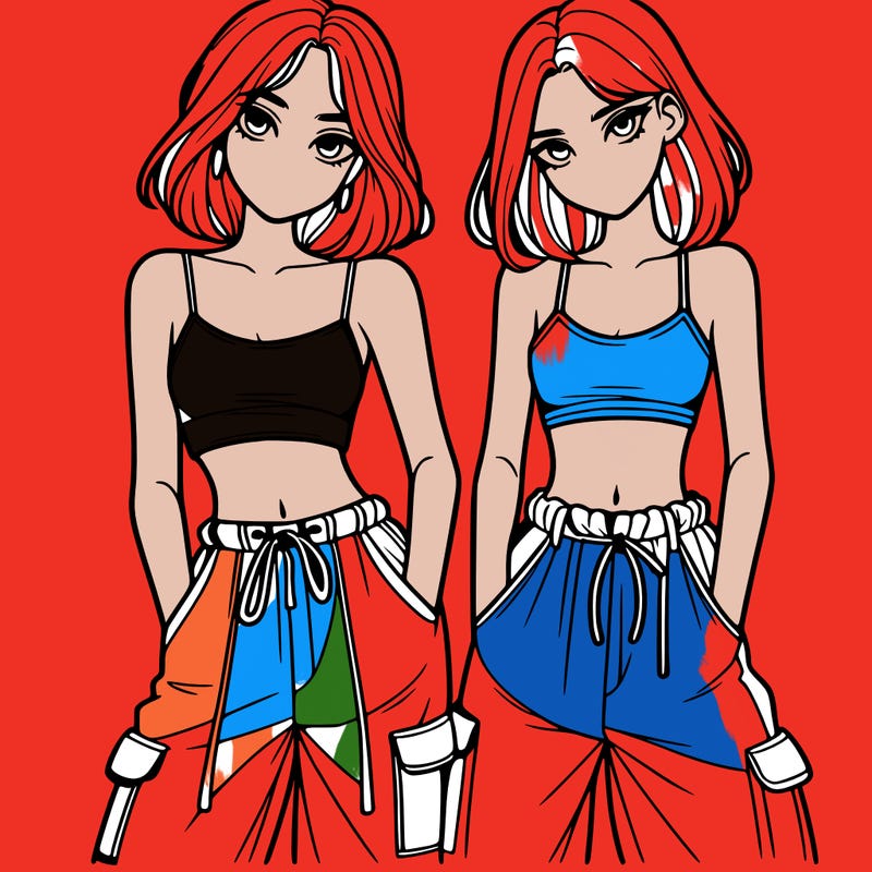 two girls with crop top with baggy pants