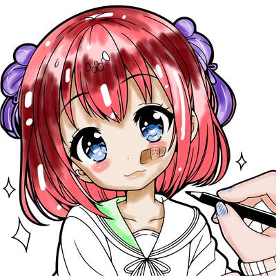 a cute anime girl drawing a drawing